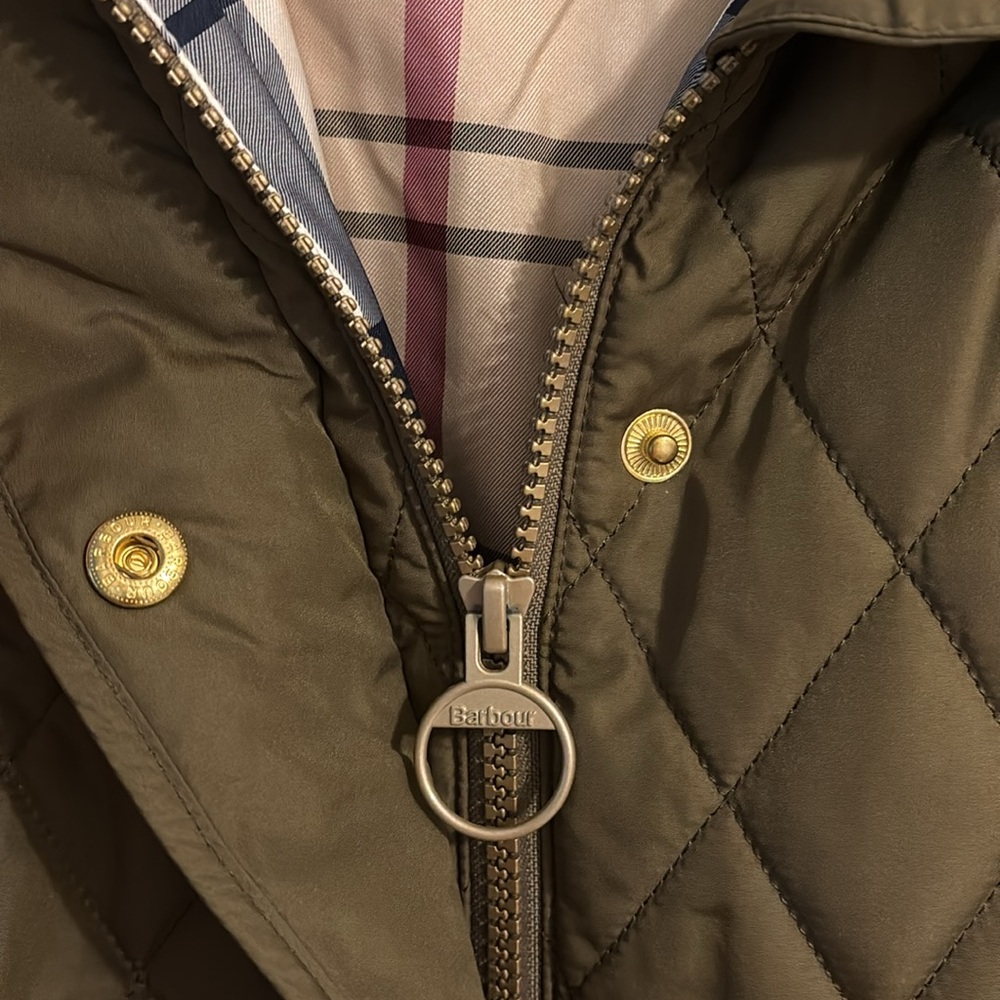 BNWT Barbour Millfire tartan quilted jacket in olive / hessian - size US 6 UK 10 - Picture 5 of 12